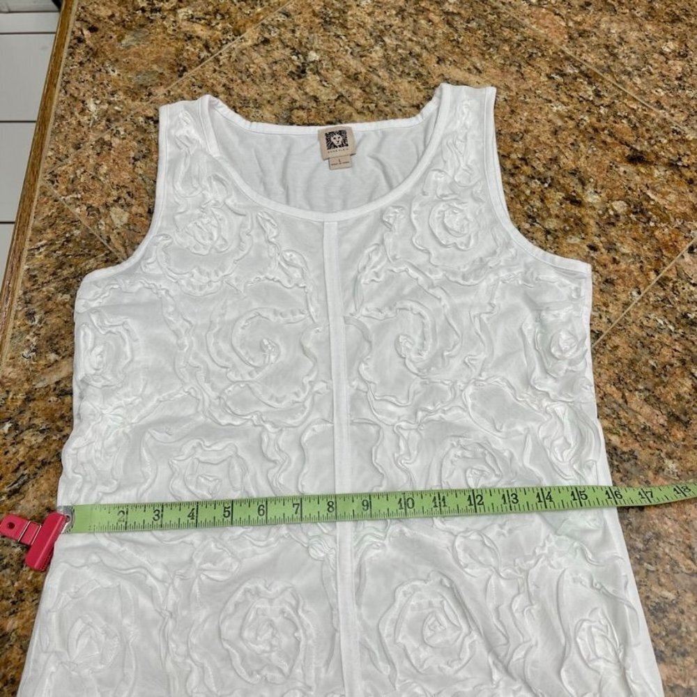Anne Klein Women White Sleeveless Blouse Shirt Top with Ruffled Floral Overlay - Picture 11 of 13